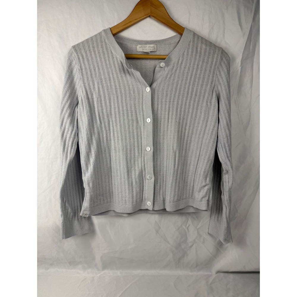 Barefoot Dreams CozyChic Ultra Lite Ribbed Cardigan Silver BDWCU22612 M